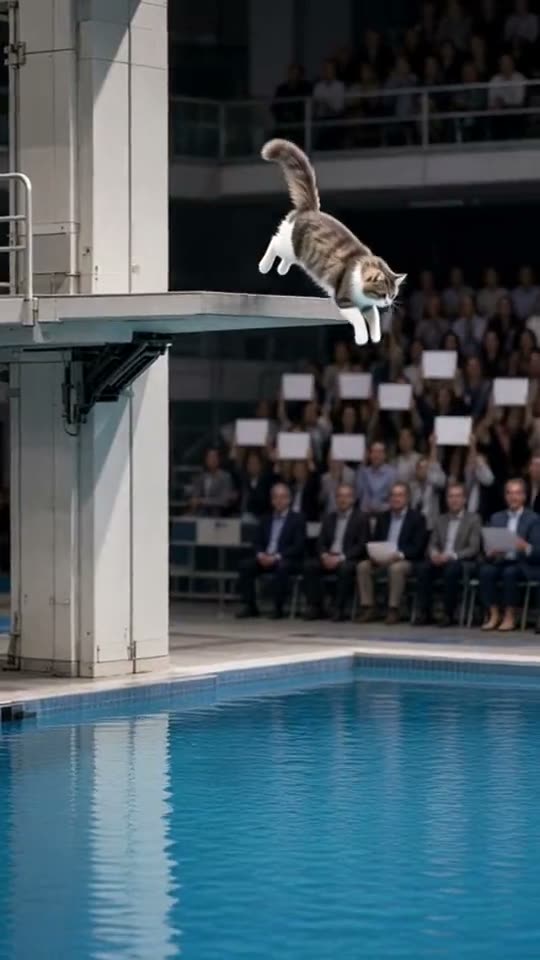 Olympic diving cats — Grok Imagine